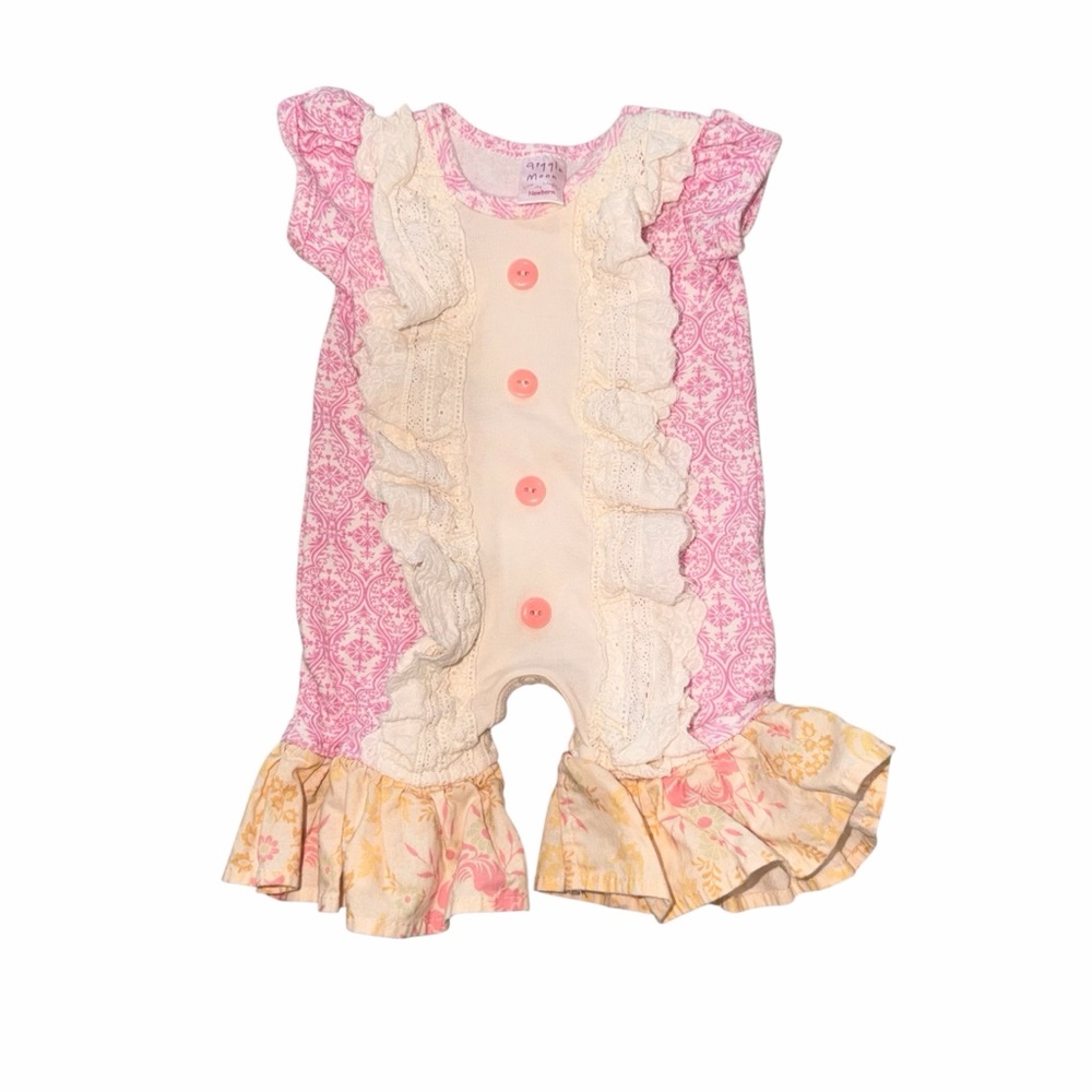 Giggle Moon Cream and Pink Lace Baby Outfit